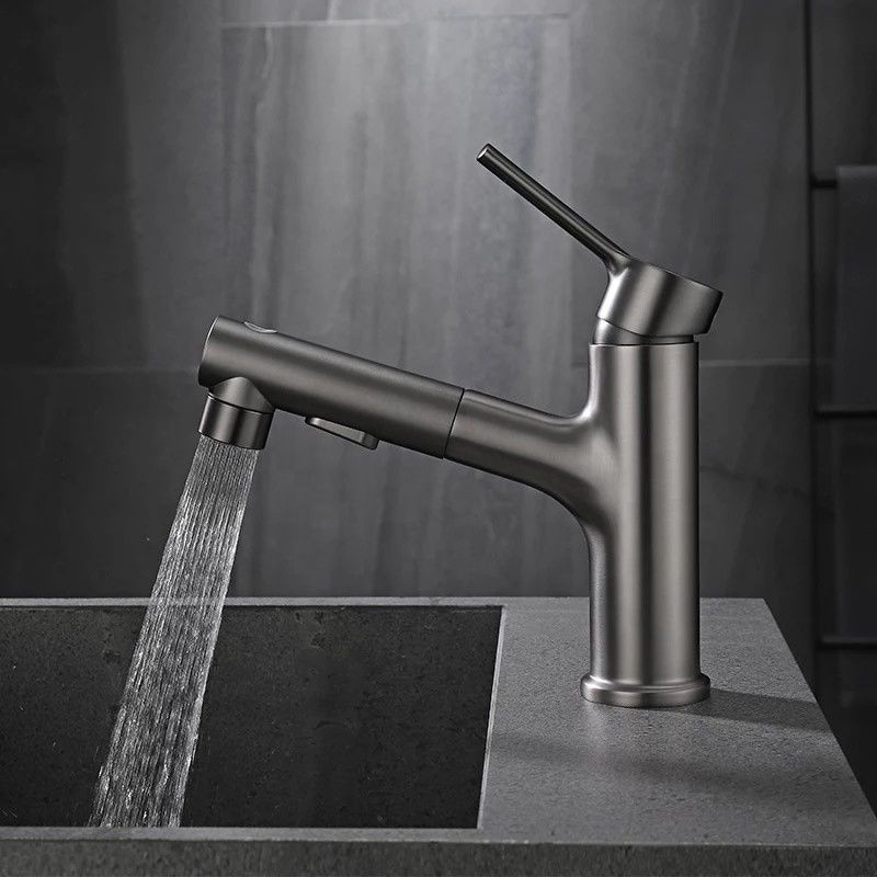 Solo mezclador del lavabo de la manija del solo agujero extraible de cobre amarillo 360°Swivel en Grey Matte Black Gold