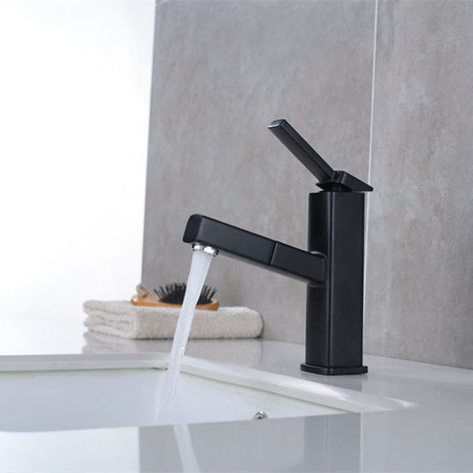 Solo mezclador del lavabo de la manija del solo agujero extraible de cobre amarillo 360°Swivel en Matte Black