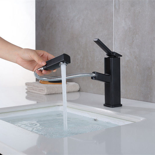 Solo mezclador del lavabo de la manija del solo agujero extraible de cobre amarillo 360°Swivel en Matte Black