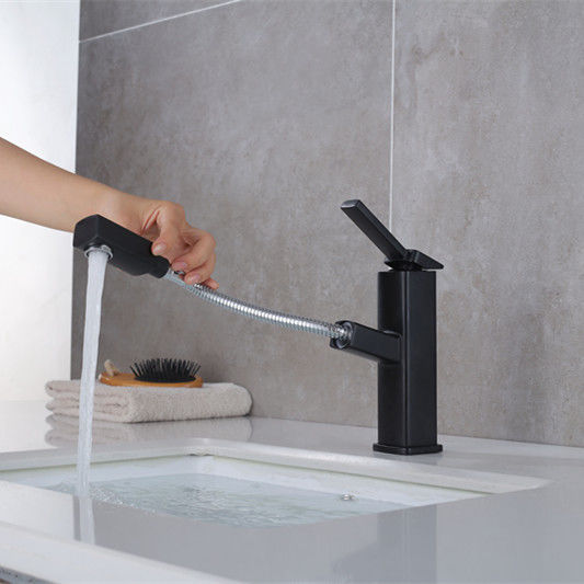 Solo mezclador del lavabo de la manija del solo agujero extraible de cobre amarillo 360°Swivel en Matte Black