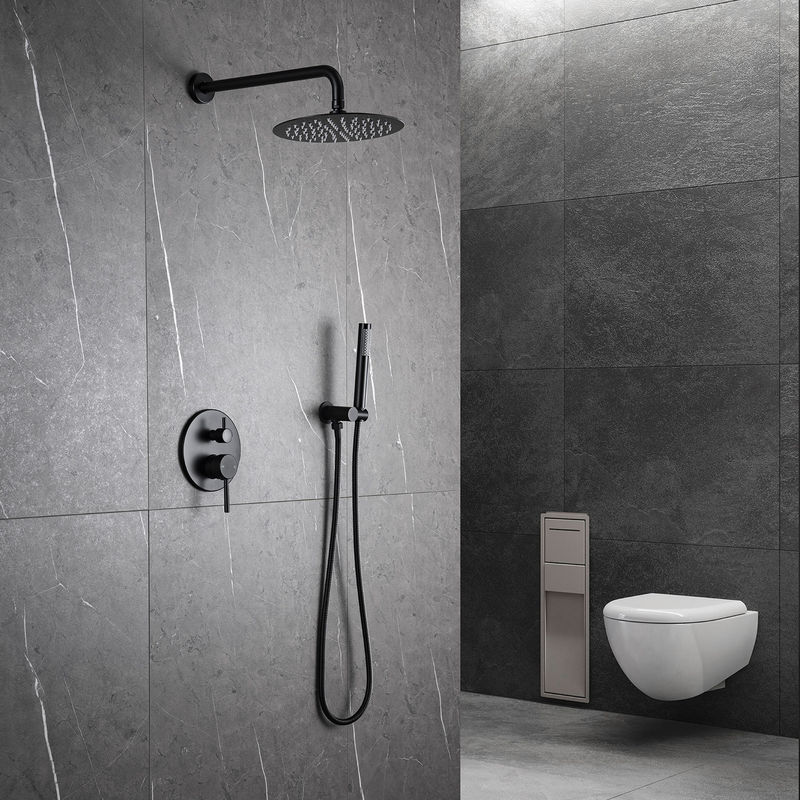 Matte Black Rain Shower Faucets con la ducha de la mano combinada con el espray redondo de la manija 1 de la cabezal de ducha 2