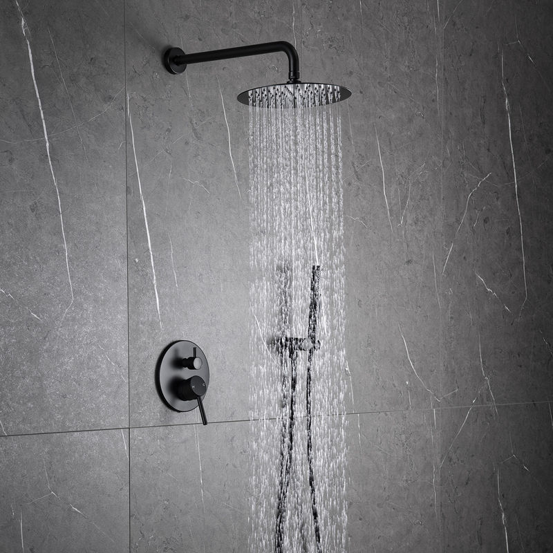 Matte Black Rain Shower Faucets con la ducha de la mano combinada con el espray redondo de la manija 1 de la cabezal de ducha 2